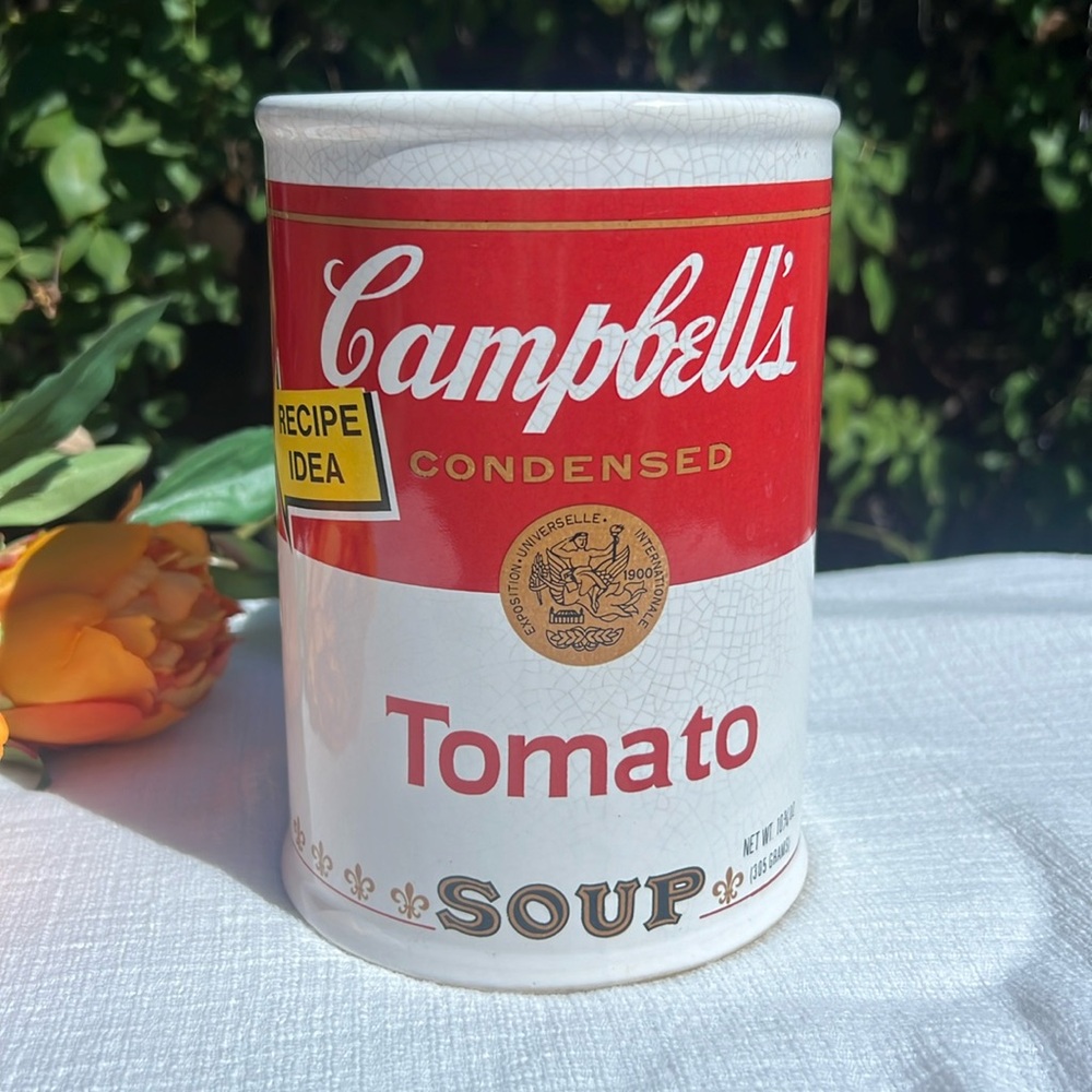 Vintage Campbell’s Ceramic Can Tomato Soup Utensil Canister Tall Recipe.❤️